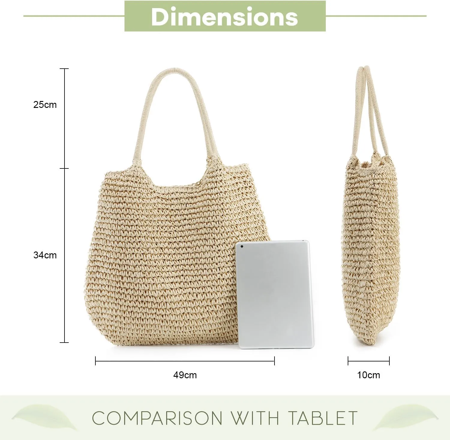 KUANG! Large Straw Beach Bag for women Woven Straw Tote Bag Summer Handbag Shoulder Bag for Women