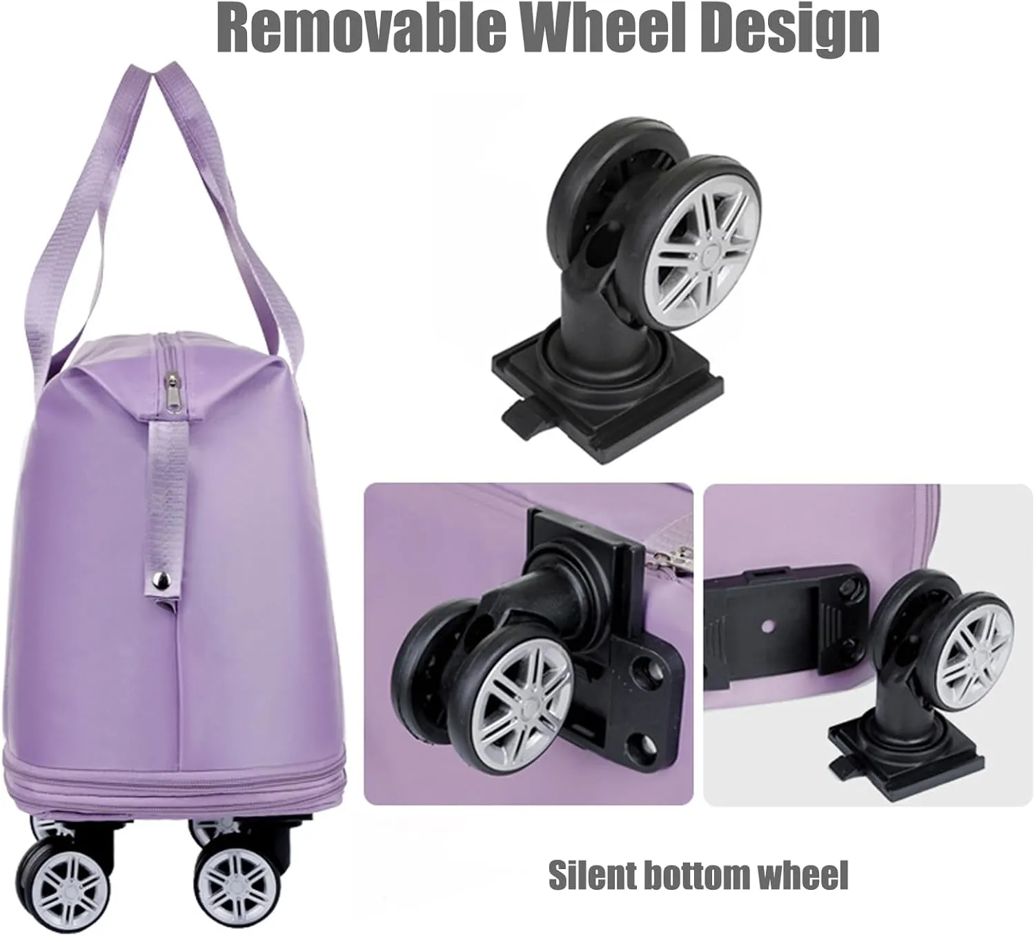 Kulken Travel Bag With Wheels, Expandable Large Capacity 2025 New Travel Bag - Universal Wheel Removable (Purple red)