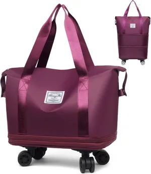 Kulken Travel Bag With Wheels, Expandable Large Capacity 2025 New Travel Bag - Universal Wheel Removable (Purple red)