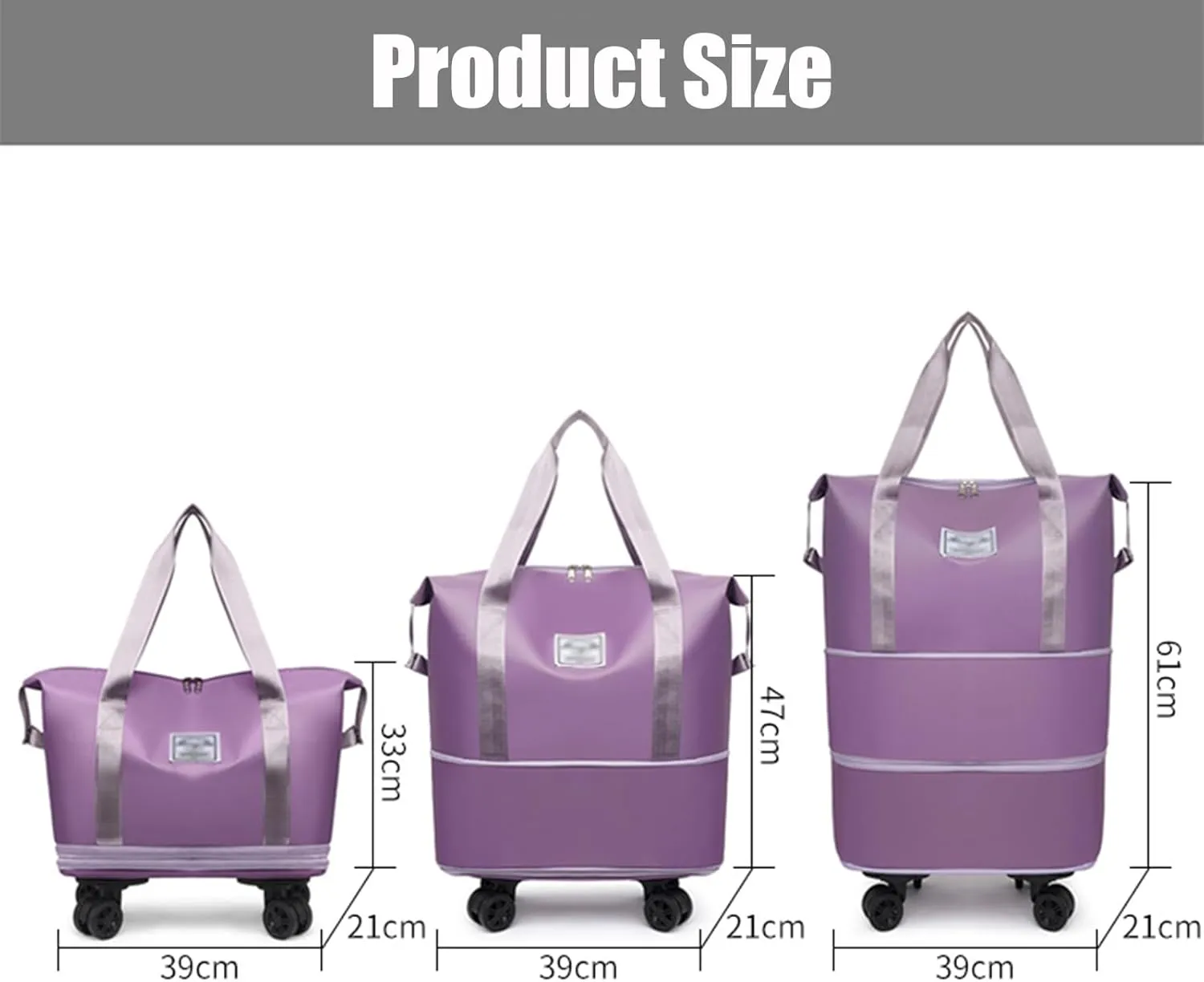 Kulken Travel Bag With Wheels, Expandable Large Capacity 2025 New Travel Bag - Universal Wheel Removable (Purple red)