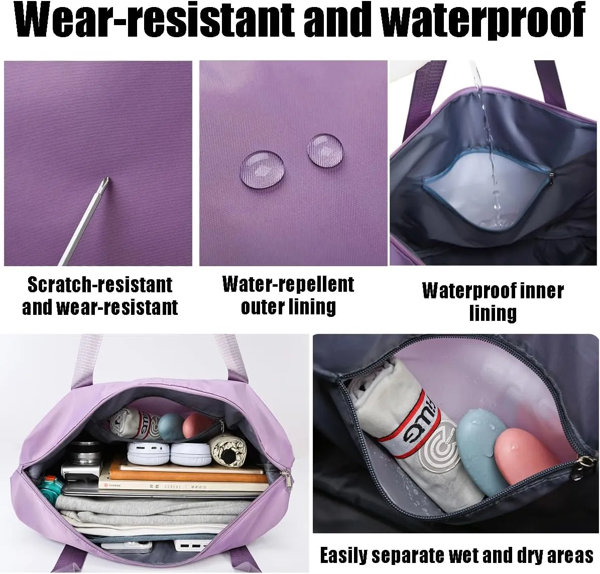 Kulken Travel Bag with Wheels, Kulken Travel Bag with Removable Wheels, 2025 New Large Capacity, Foldie Expandable - Lightweight Carry (Light Purple)