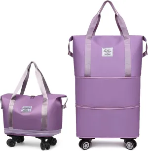 Kulken Travel Bag with Wheels, Kulken Travel Bag with Removable Wheels, 2025 New Large Capacity, Foldie Expandable - Lightweight Carry (Light Purple)
