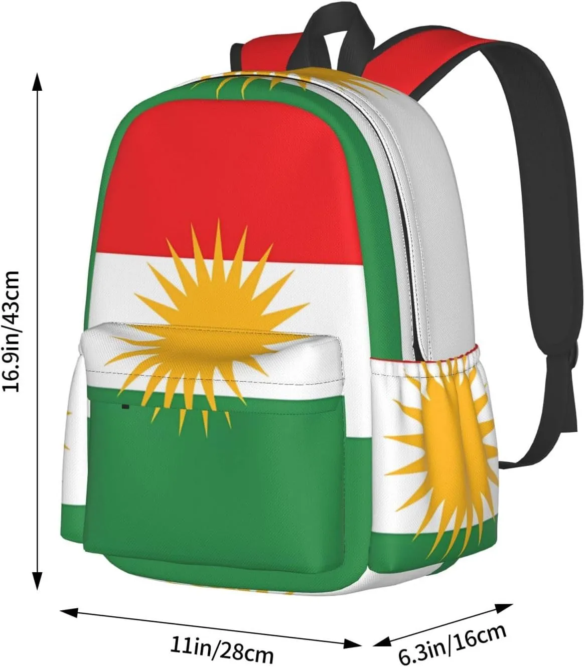 Kurdistan Flag Large Travel Backpack Casual Backpacks Laptop Daypack Working Rucksack Lightweight Back Pack Sports Bag with Adjustable Shoulder Strap