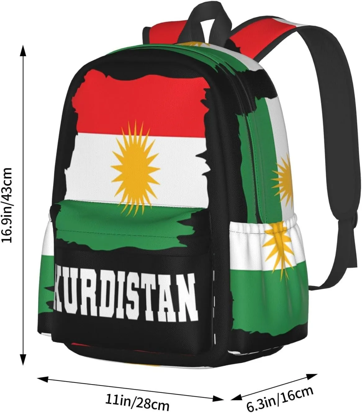 Kurdistan Kurdish Flag Large Travel Backpack Casual Backpacks Laptop Daypack Working Rucksack Lightweight Back Pack Sports Bag with Adjustable Shoulder Strap