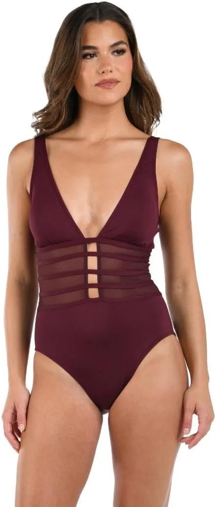 La Blanca Women's Island Goddess Mesh Over The Shoulder One Piece Swimsuit