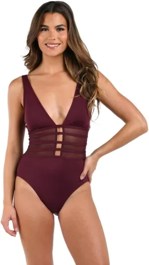 La Blanca Women's Island Goddess Mesh Over The Shoulder One Piece Swimsuit