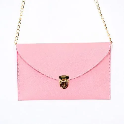 Ladies ENVELOPE Purse Handbag w/ Gold Clutch Chain - Assorted Colors