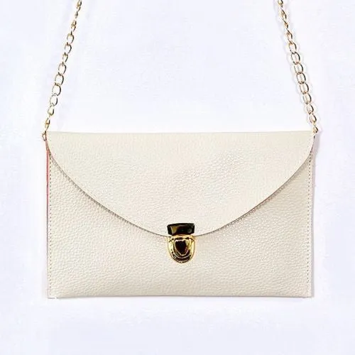 Ladies ENVELOPE Purse Handbag w/ Gold Clutch Chain - Assorted Colors