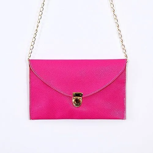 Ladies ENVELOPE Purse Handbag w/ Gold Clutch Chain - Assorted Colors