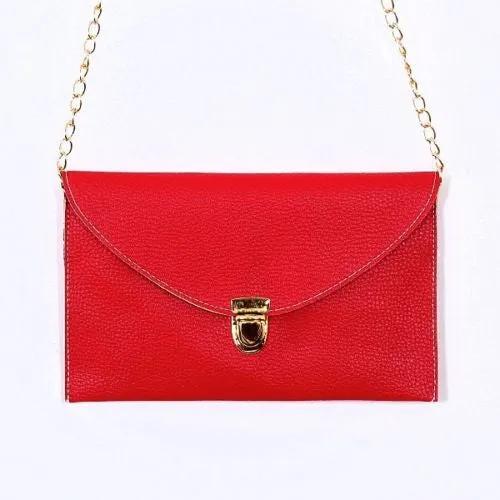 Ladies ENVELOPE Purse Handbag w/ Gold Clutch Chain - Assorted Colors