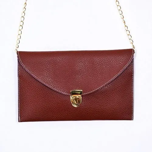 Ladies ENVELOPE Purse Handbag w/ Gold Clutch Chain - Assorted Colors