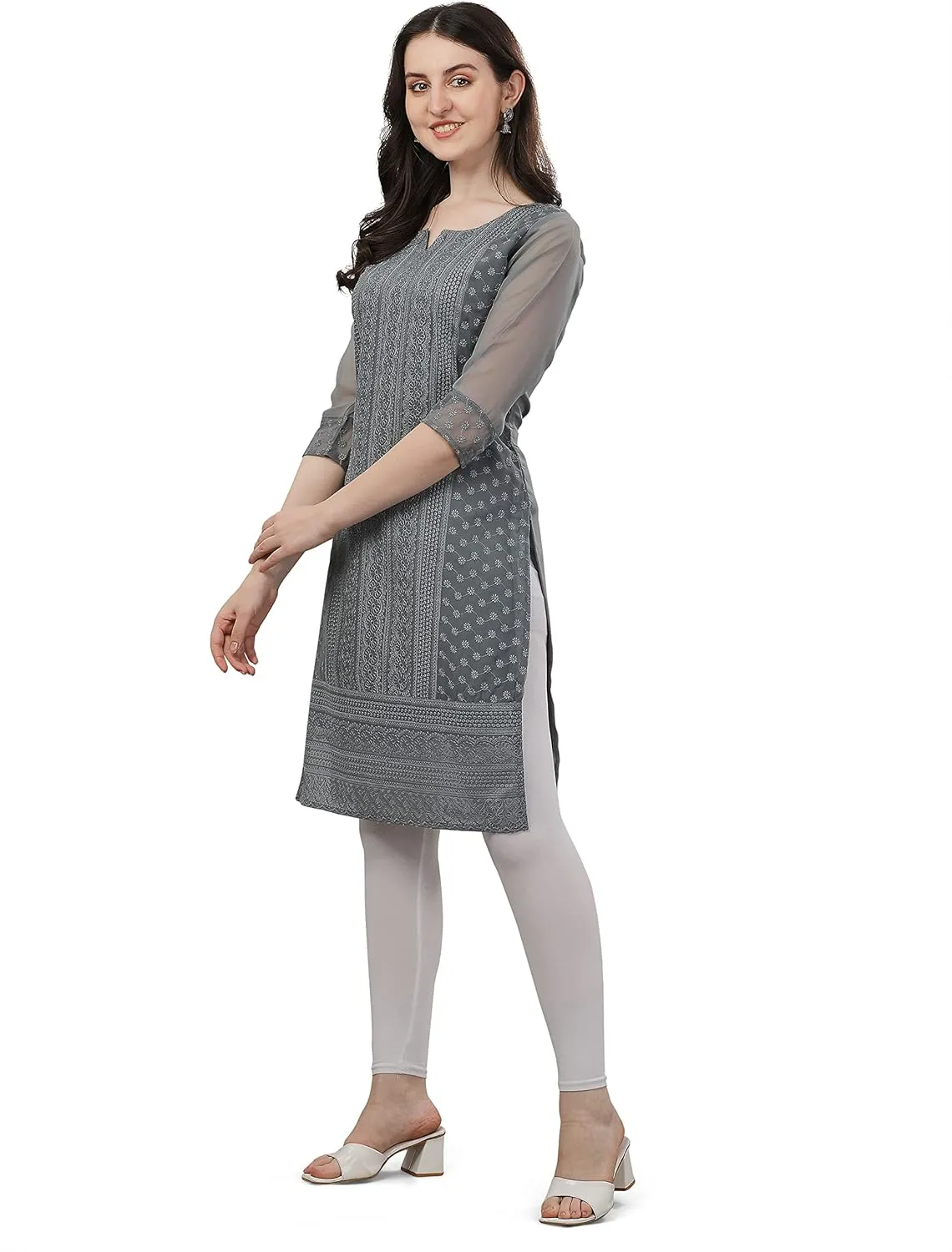 Ladies Georgette Embroidered Traditional Straight Kurta