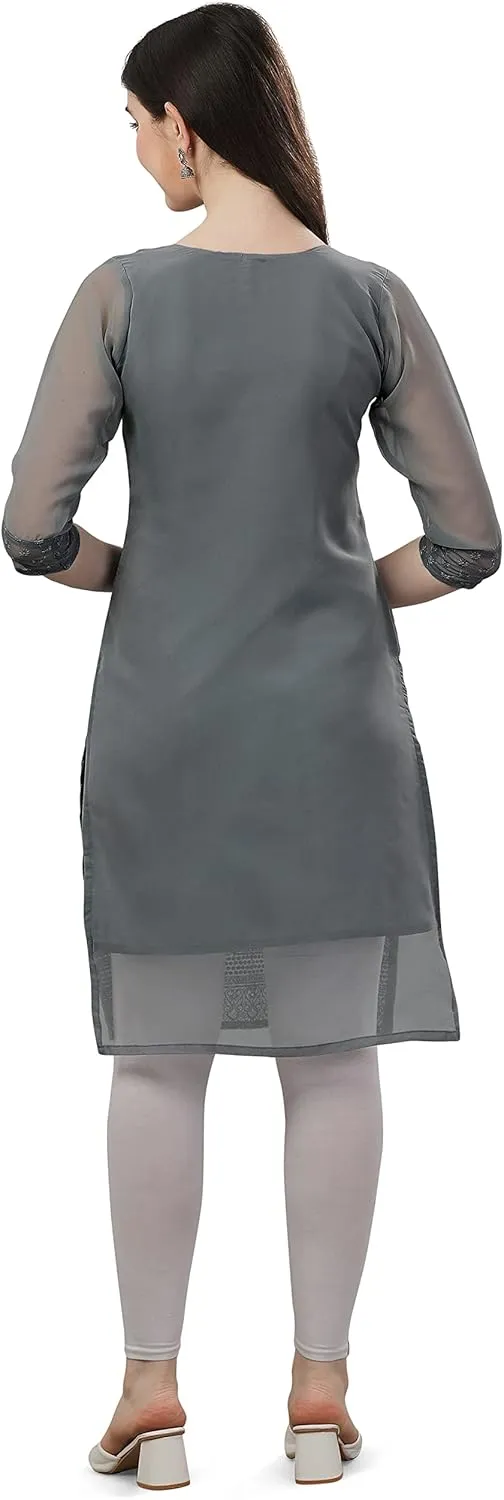 Ladies Georgette Embroidered Traditional Straight Kurta