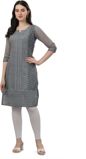 Ladies Georgette Embroidered Traditional Straight Kurta
