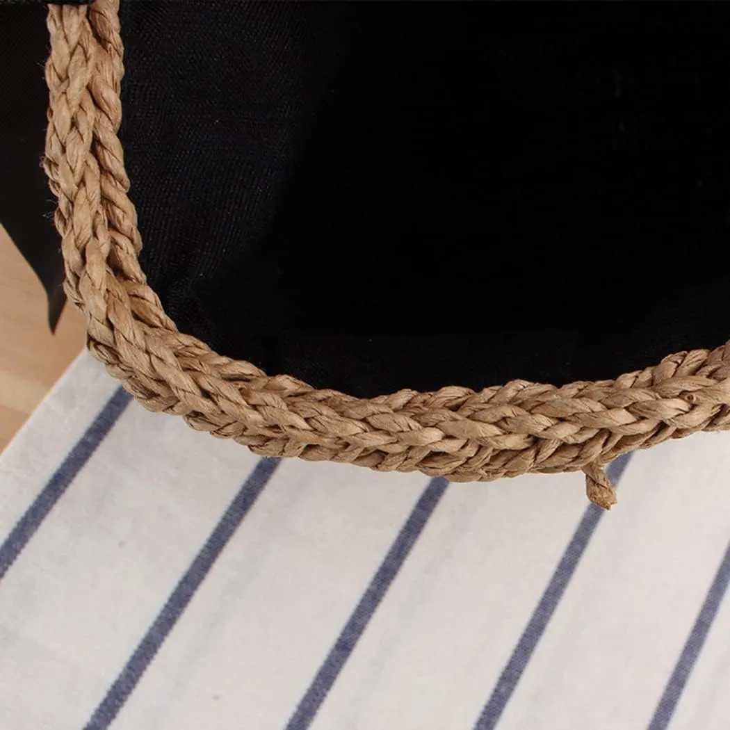Lady Black Lace Ribbon Handbag Beige Rattan Weaving Hard Hand Woven Bag Brown