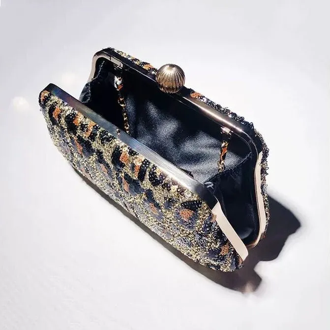 Lady Leopard Sequin Party Clutch Purse
