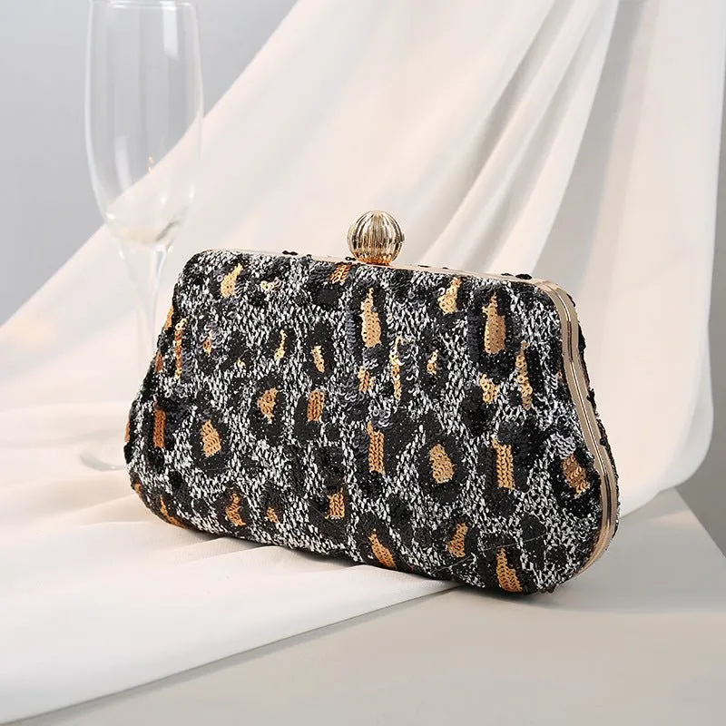 Lady Leopard Sequin Party Clutch Purse