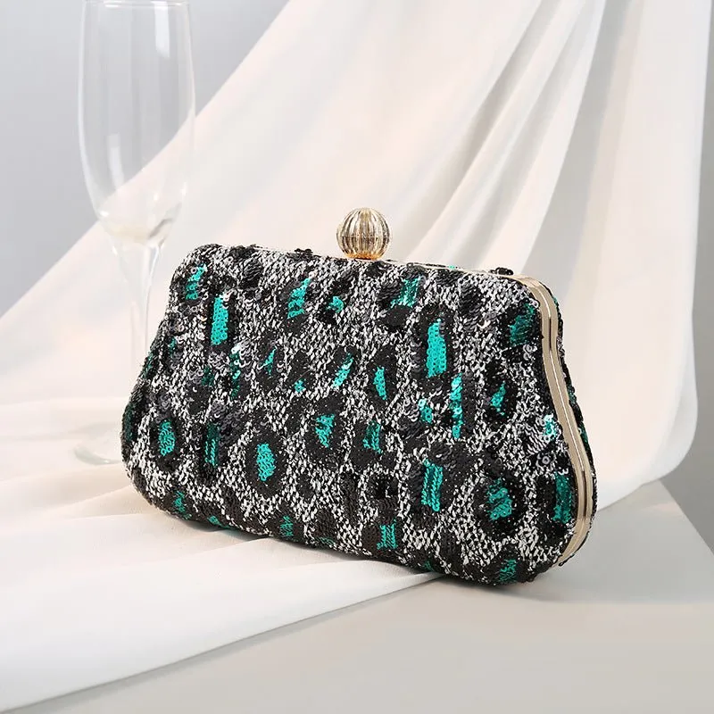 Lady Leopard Sequin Party Clutch Purse