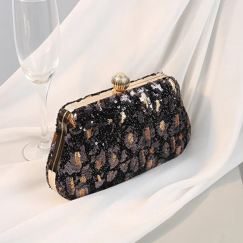 Lady Leopard Sequin Party Clutch Purse