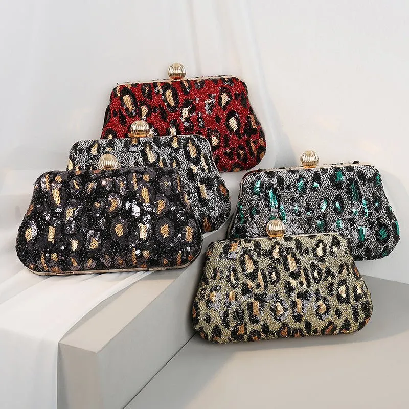 Lady Leopard Sequin Party Clutch Purse