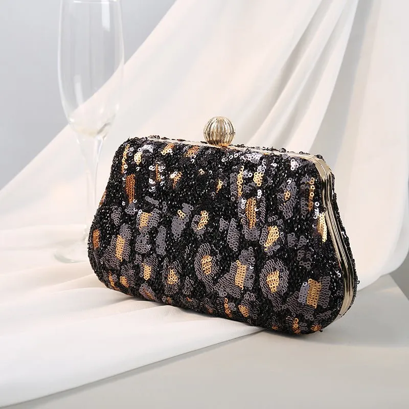 Lady Leopard Sequin Party Clutch Purse