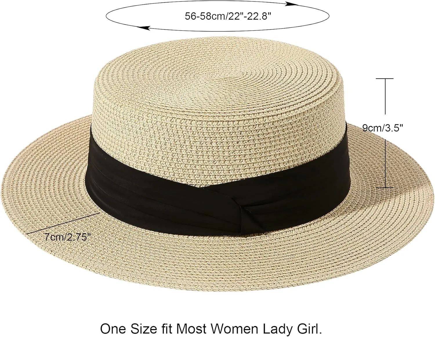 Lanzom Sun Hats for Women Wide Brim Straw Boater Hat Foldable Packable Beach Hat for Summer Fit Size 6 8/7-7 1/4