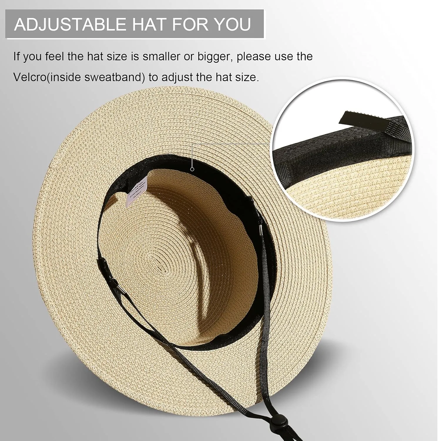 Lanzom Sun Hats for Women Wide Brim Straw Boater Hat Foldable Packable Beach Hat for Summer Fit Size 6 8/7-7 1/4