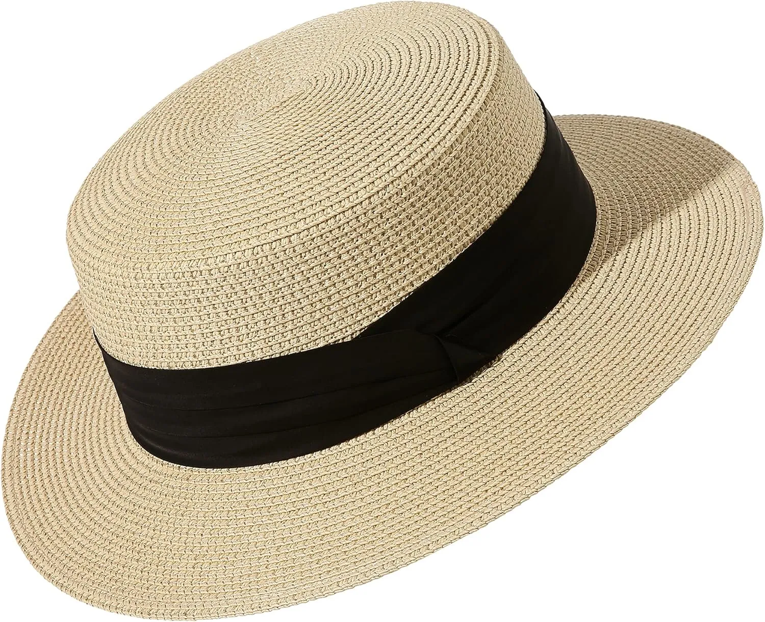 Lanzom Sun Hats for Women Wide Brim Straw Boater Hat Foldable Packable Beach Hat for Summer Fit Size 6 8/7-7 1/4