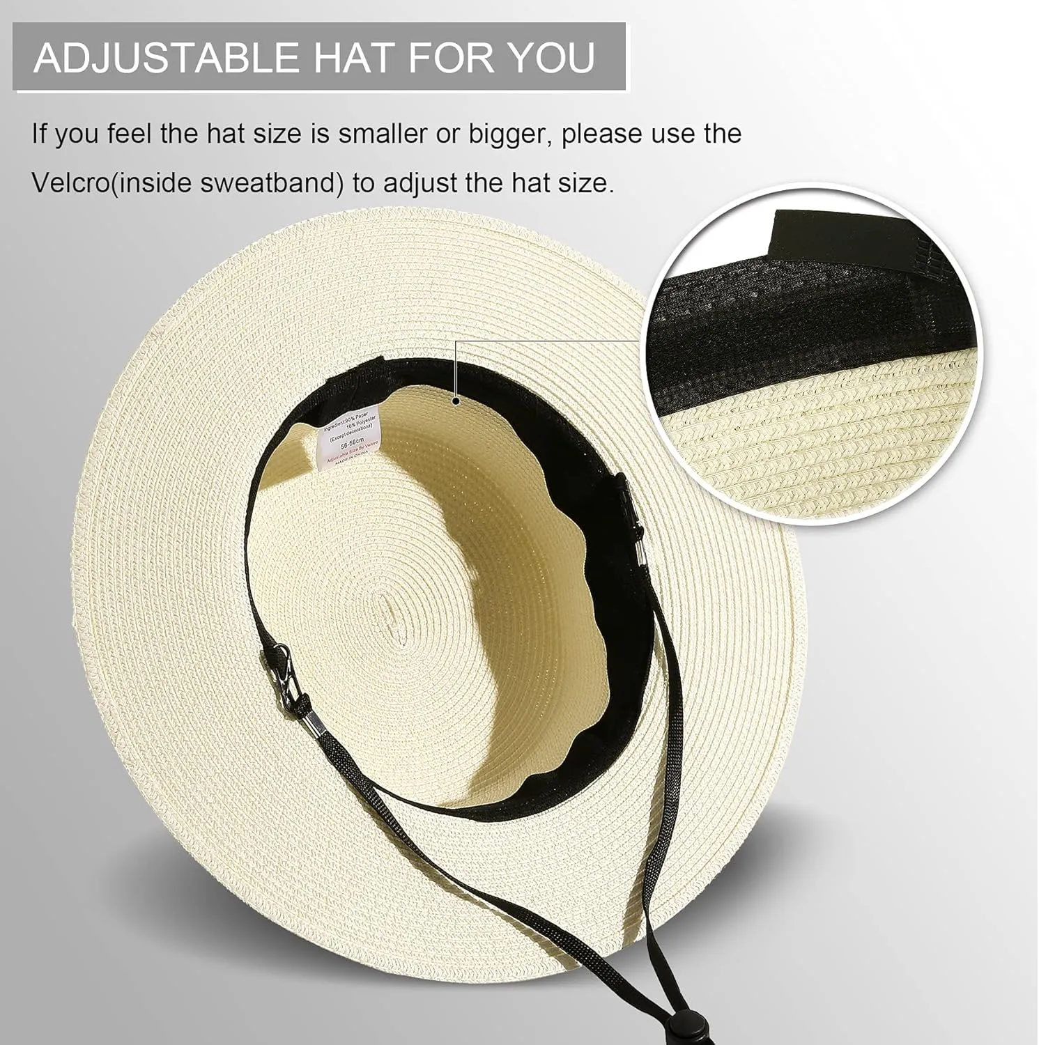 Lanzom Sun Hats for Women Wide Brim Straw Boater Hat Foldable Packable Beach Hat for Summer Fit Size 6 8/7-7 1/4