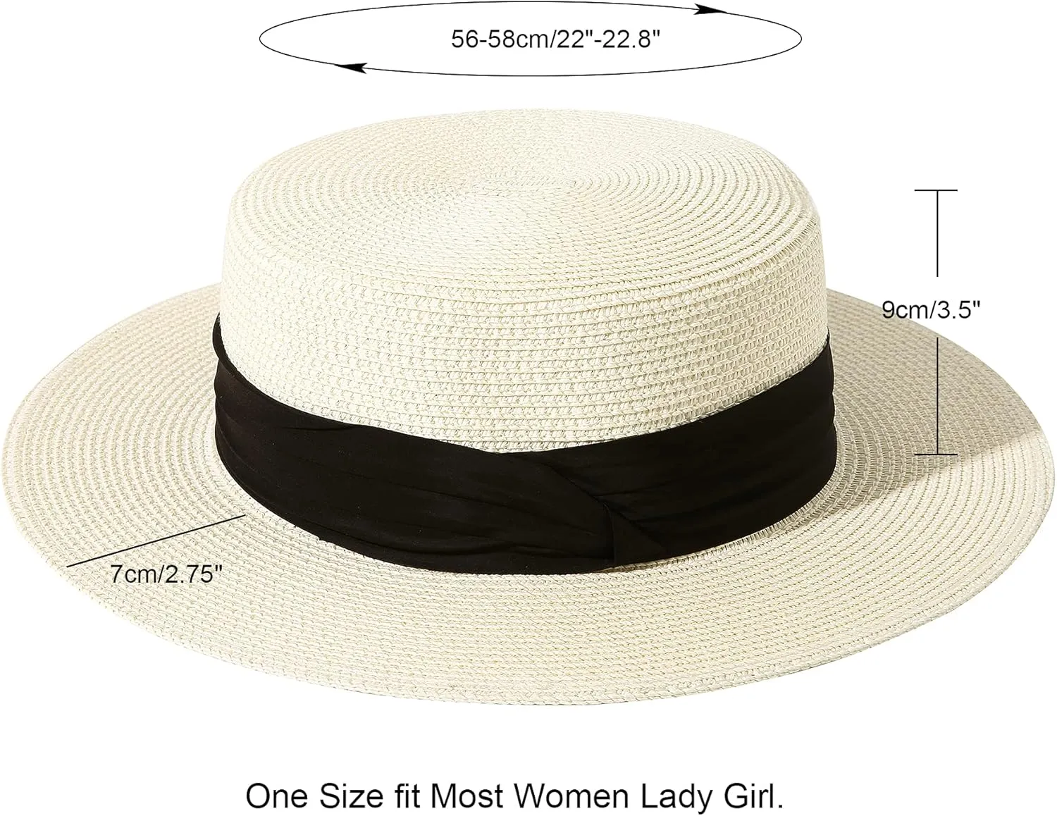 Lanzom Sun Hats for Women Wide Brim Straw Boater Hat Foldable Packable Beach Hat for Summer Fit Size 6 8/7-7 1/4