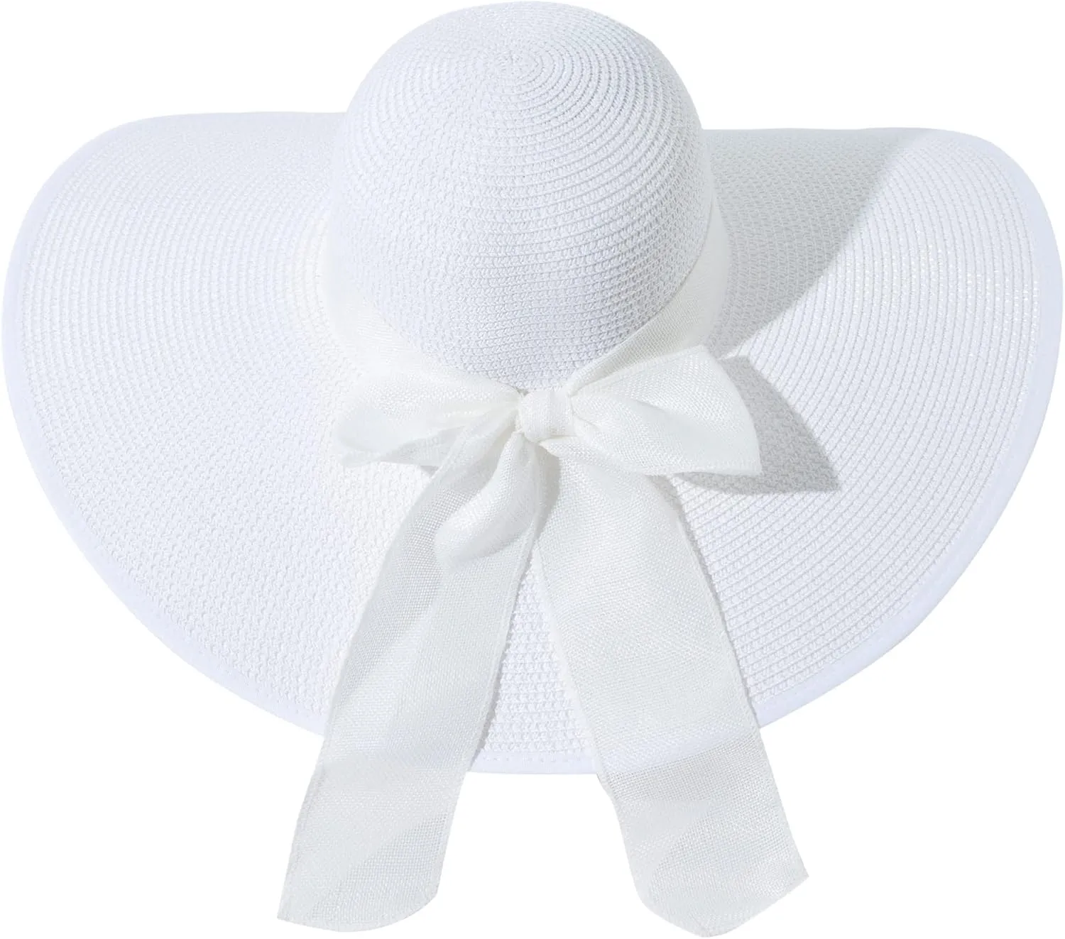 Lanzom Womens 5.7 Inches Big Bowknot Straw Hat Large Floppy Foldable Roll up Beach Cap Sun Hat UPF 50 