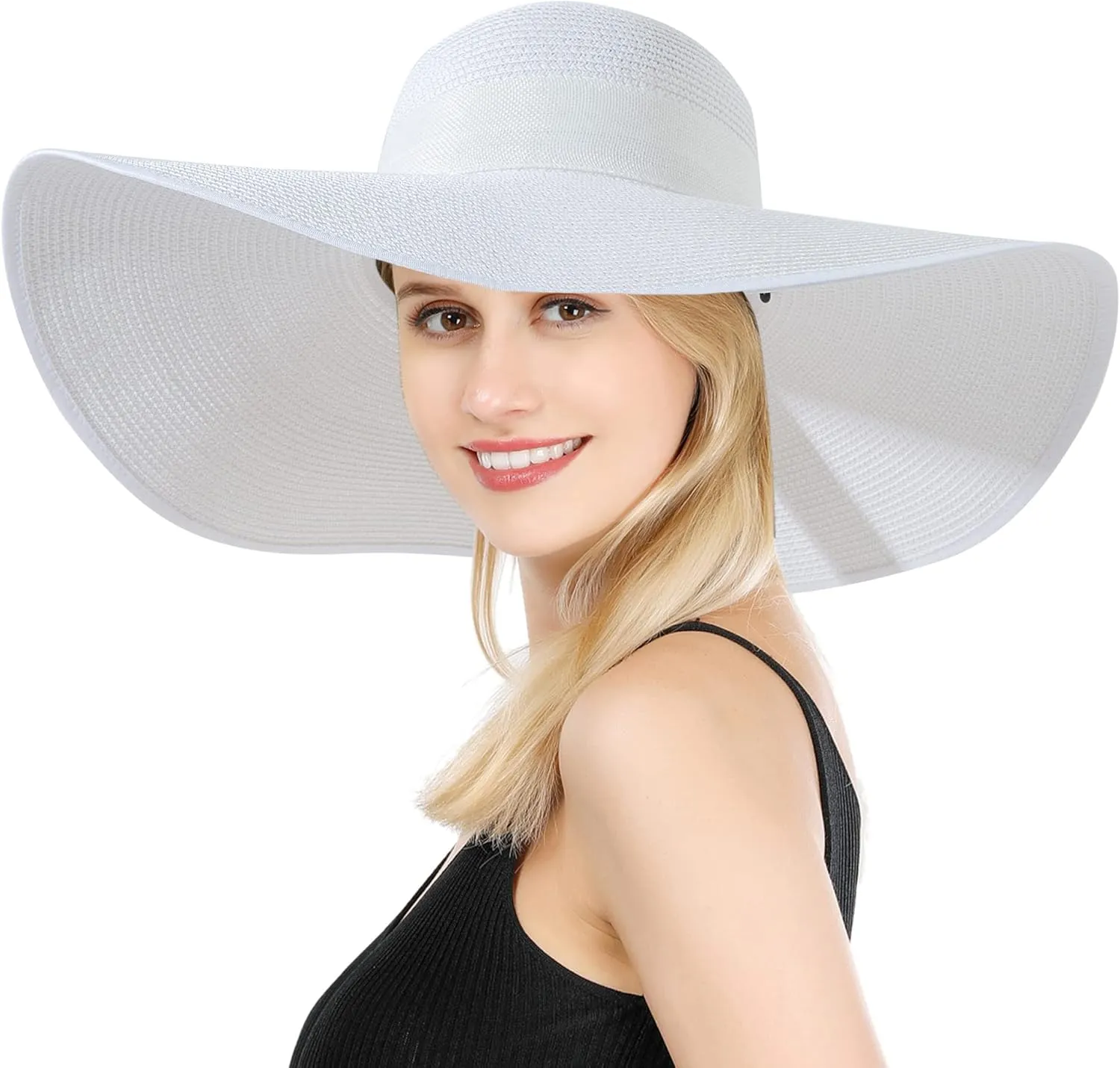 Lanzom Womens 5.7 Inches Big Bowknot Straw Hat Large Floppy Foldable Roll up Beach Cap Sun Hat UPF 50 