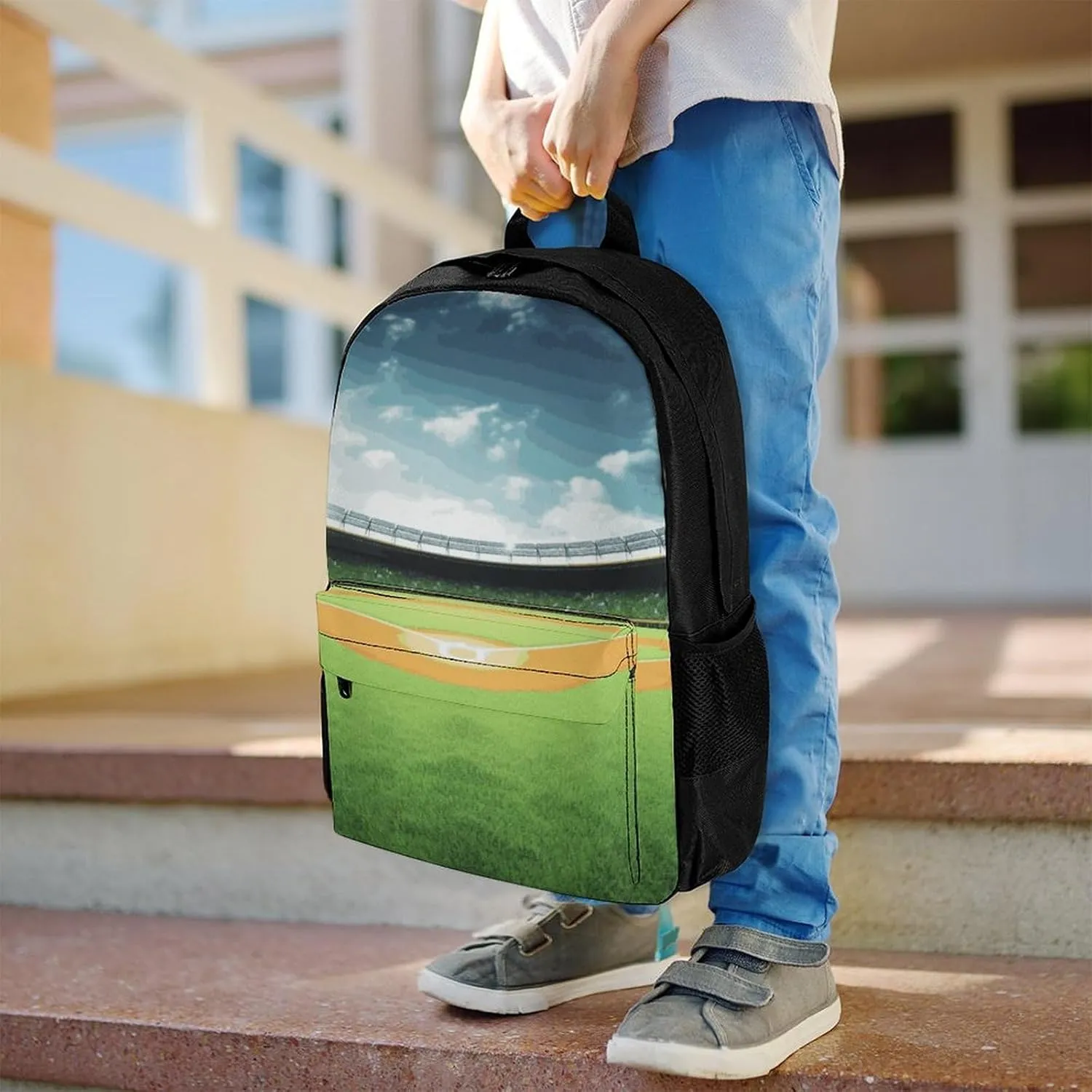 Laptop Backpack for Women Men Daypack Green Baseball Field Backdrop Backpacks Computer Bag Travel Laptop Bag Casual Work Bag
