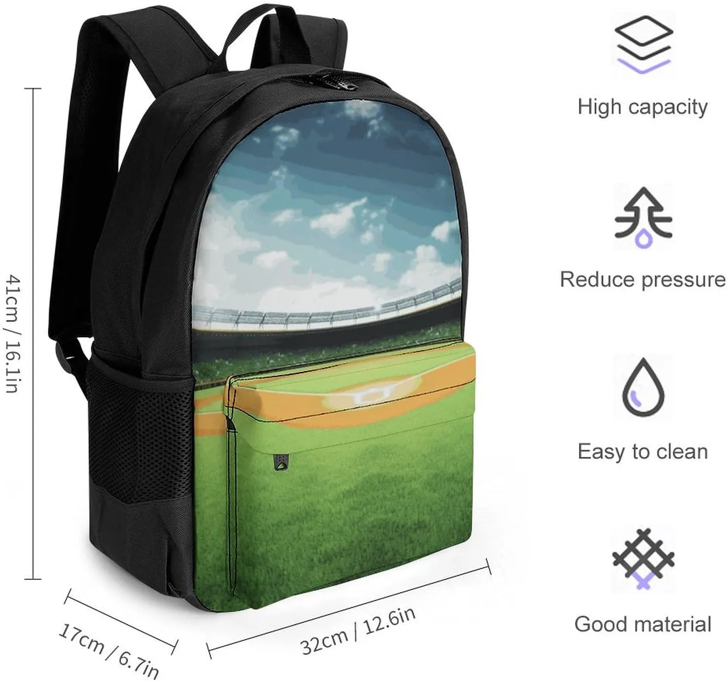 Laptop Backpack for Women Men Daypack Green Baseball Field Backdrop Backpacks Computer Bag Travel Laptop Bag Casual Work Bag