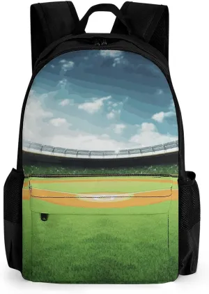 Laptop Backpack for Women Men Daypack Green Baseball Field Backdrop Backpacks Computer Bag Travel Laptop Bag Casual Work Bag