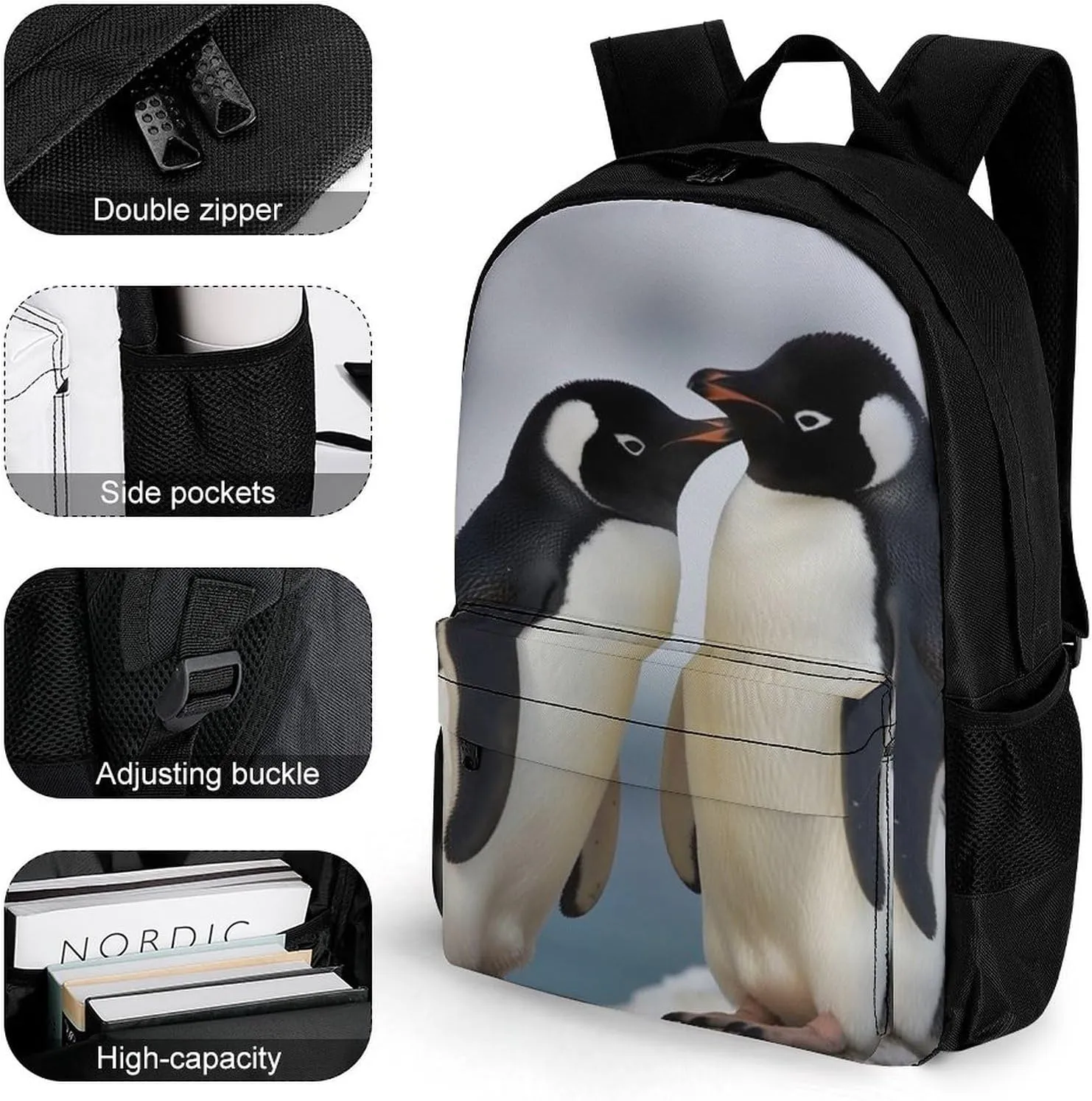 Laptop Backpack for Women Men Daypack I Love Penguins Backpacks Computer Bag Travel Laptop Bag Casual Work Bag