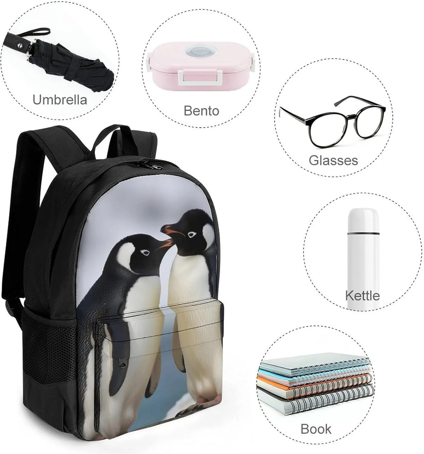 Laptop Backpack for Women Men Daypack I Love Penguins Backpacks Computer Bag Travel Laptop Bag Casual Work Bag