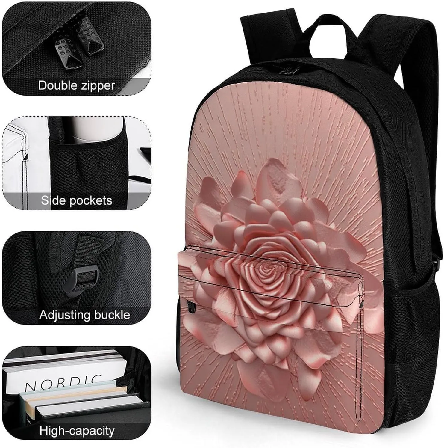 Laptop Backpack for Women Men Daypack Rose Backpacks Computer Bag Travel Laptop Bag Casual Work Bag