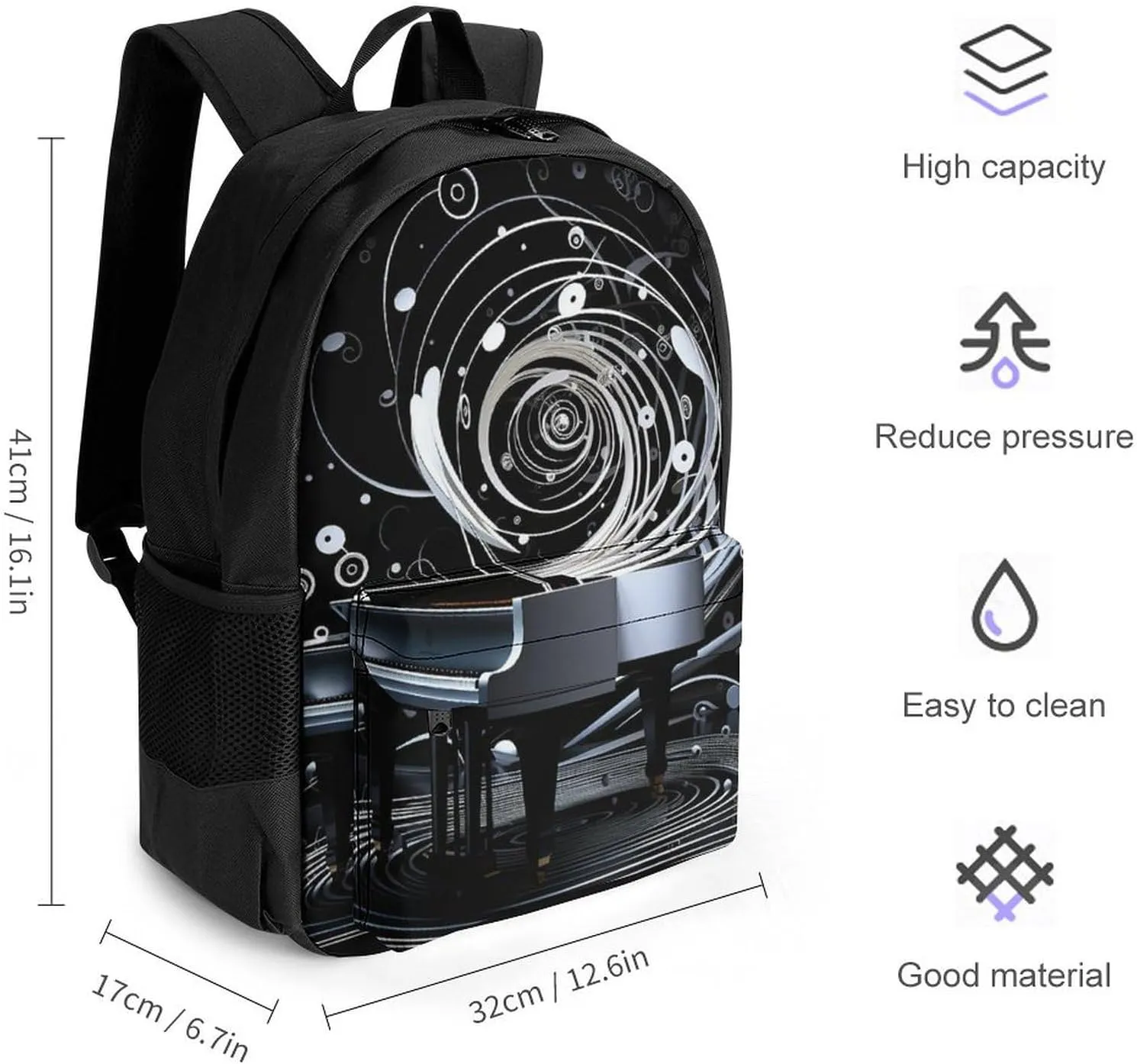 Laptop Backpack for Women Men Daypack Spiral Piano Backpacks Computer Bag Travel Laptop Bag Casual Work Bag