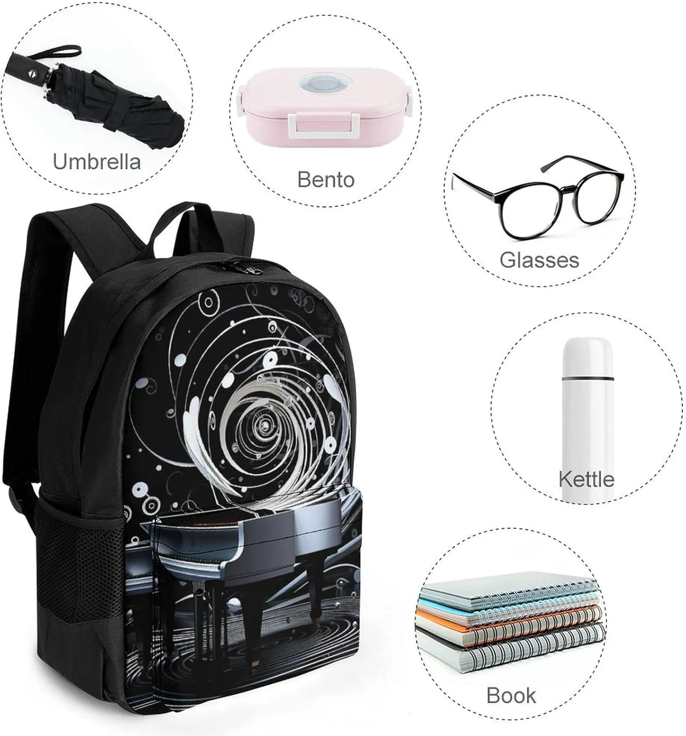 Laptop Backpack for Women Men Daypack Spiral Piano Backpacks Computer Bag Travel Laptop Bag Casual Work Bag