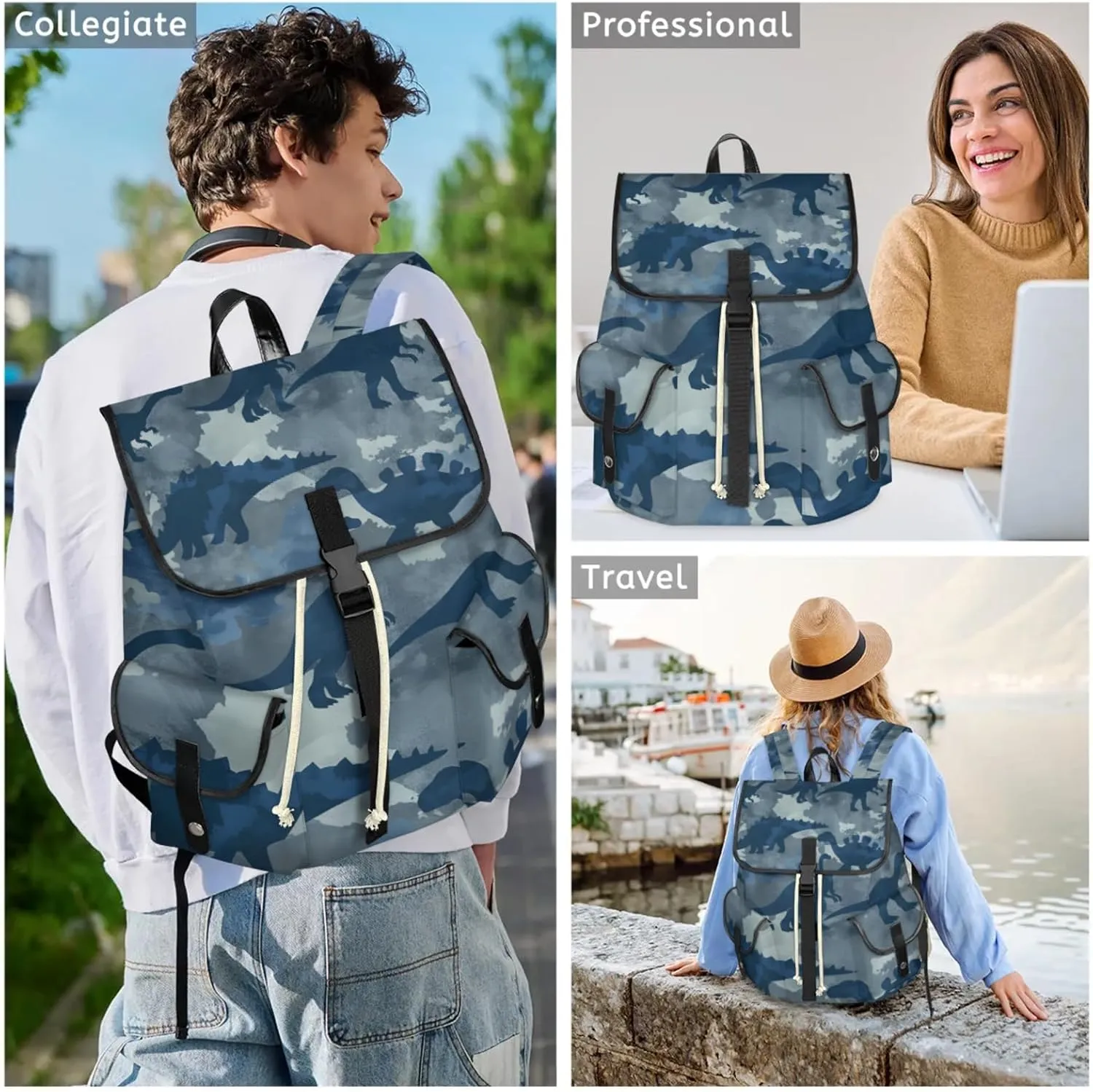 Laptop Backpacks Dinosaurs Camouflage Travel Backpack for Women Work Backpack Computer Bag for Business Travel Fits 15 Inch Laptop