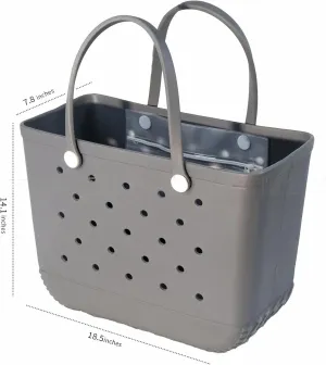 Large Beach Bag | Waterproof Rubber Tote with Zipper Pocket for Travel, Pool, Boat, Groceries, Sports | Getaway Bag Collection | Almond Birch