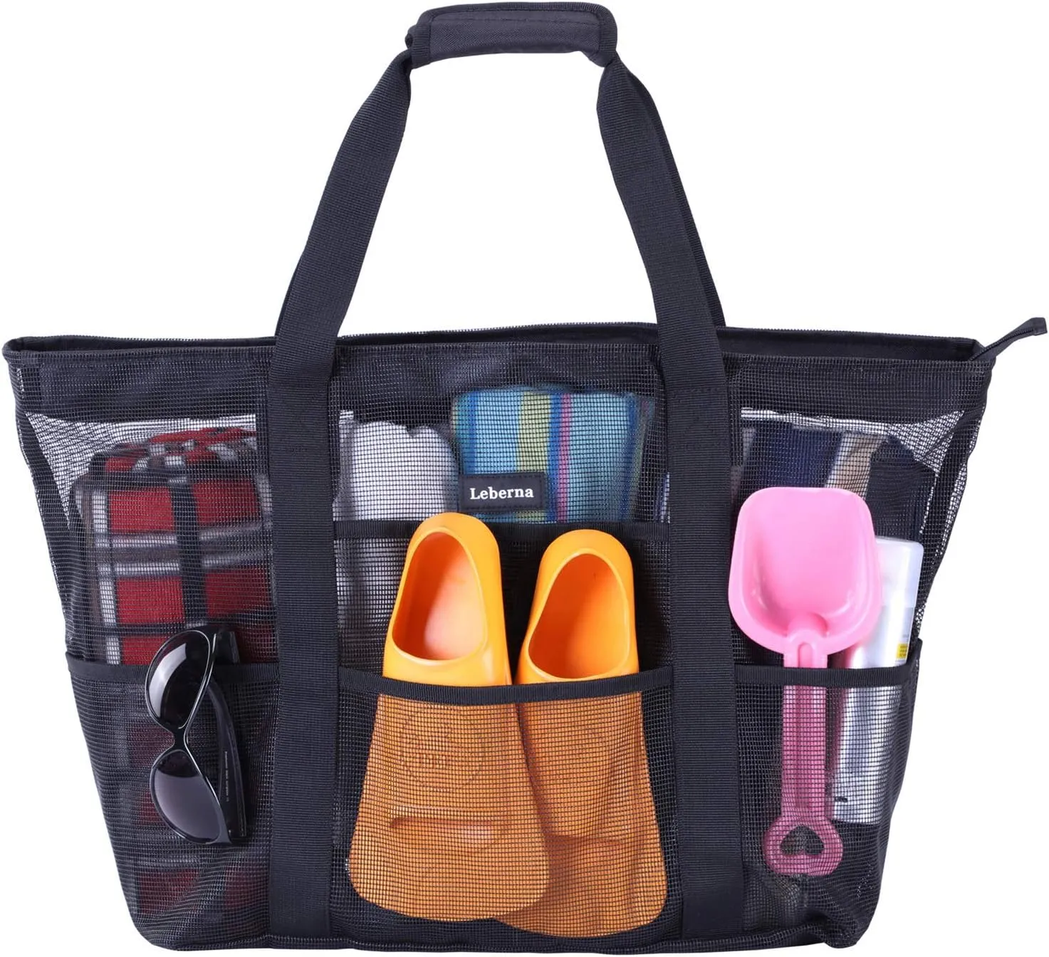 Large Beach Bag with Zipper Lightweight Beach Toy Bag Mesh Bag for Swimming Pool Sand Toys