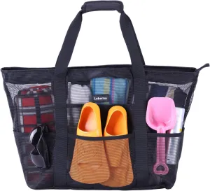 Large Beach Bag with Zipper Lightweight Beach Toy Bag Mesh Bag for Swimming Pool Sand Toys