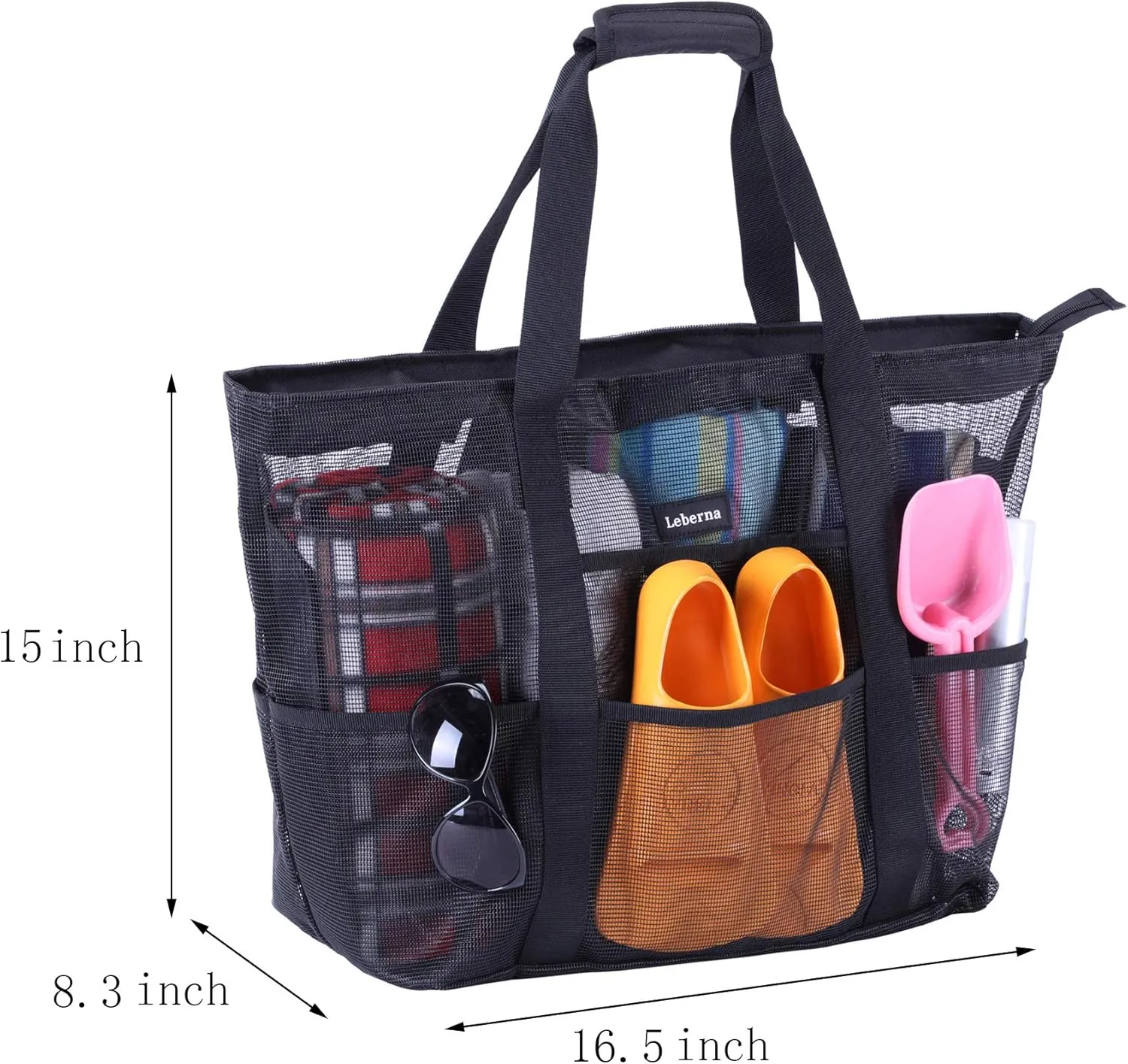 Large Beach Bag with Zipper Lightweight Beach Toy Bag Mesh Bag for Swimming Pool Sand Toys