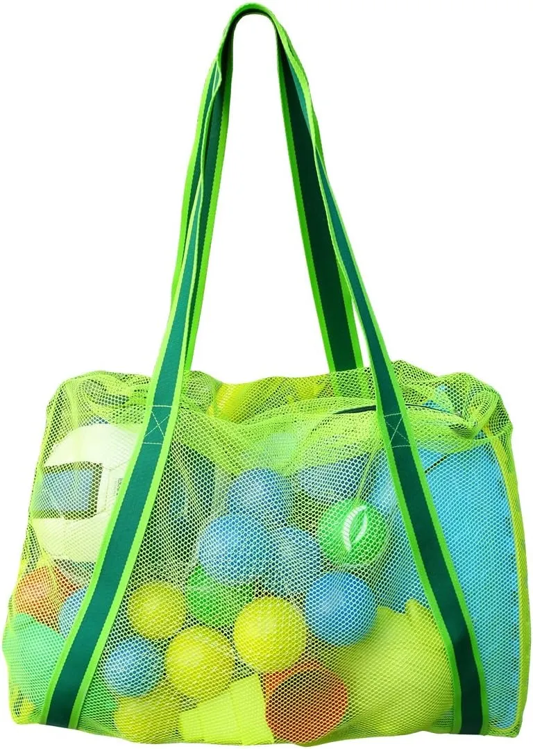 Large Beach Bag with Zipper Lightweight Beach Toy Bag Mesh Bag for Swimming Pool Sand Toys