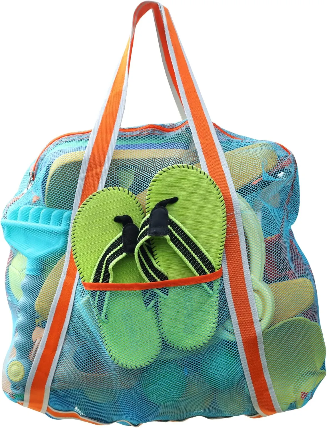 Large Beach Bag with Zipper - Lightweight Mesh Bag for Swimming Pool Sand Toys
