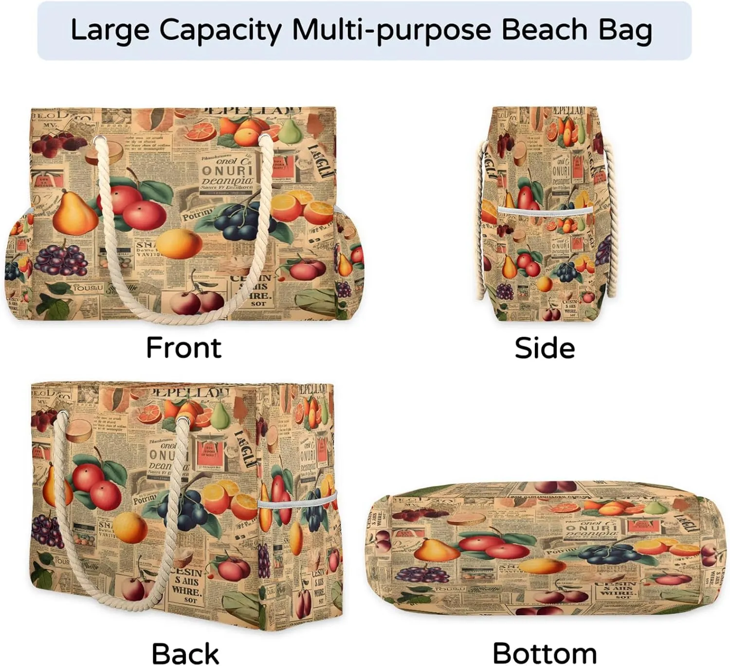 Large Beach Bags for Women and Men, Waterproof Tote with Zipper, Reusable Grocery Shopping Shoulder Bag