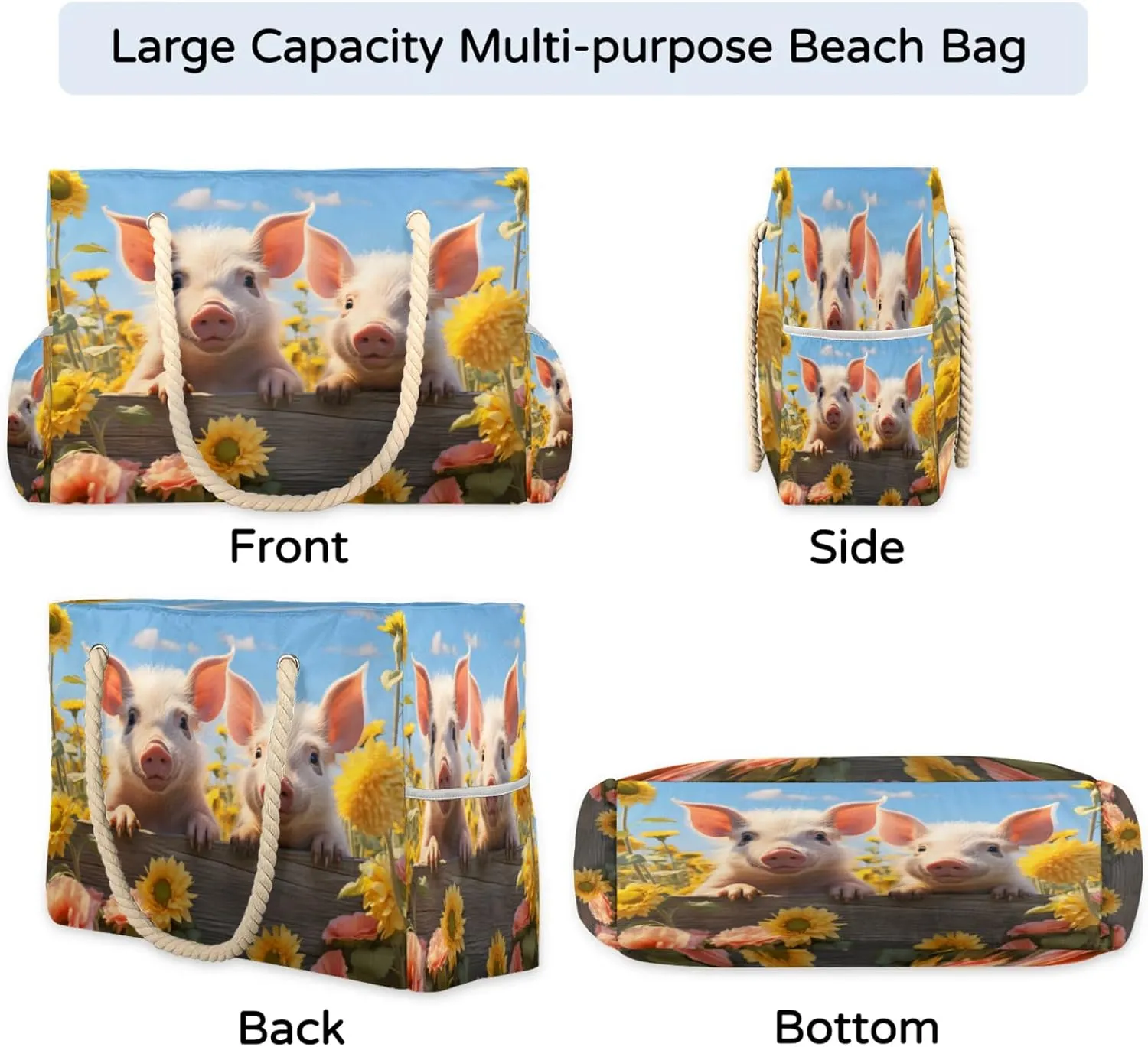 Large Beach Bags for Women and Men, Waterproof Tote with Zipper, Reusable Grocery Shopping Shoulder Bag