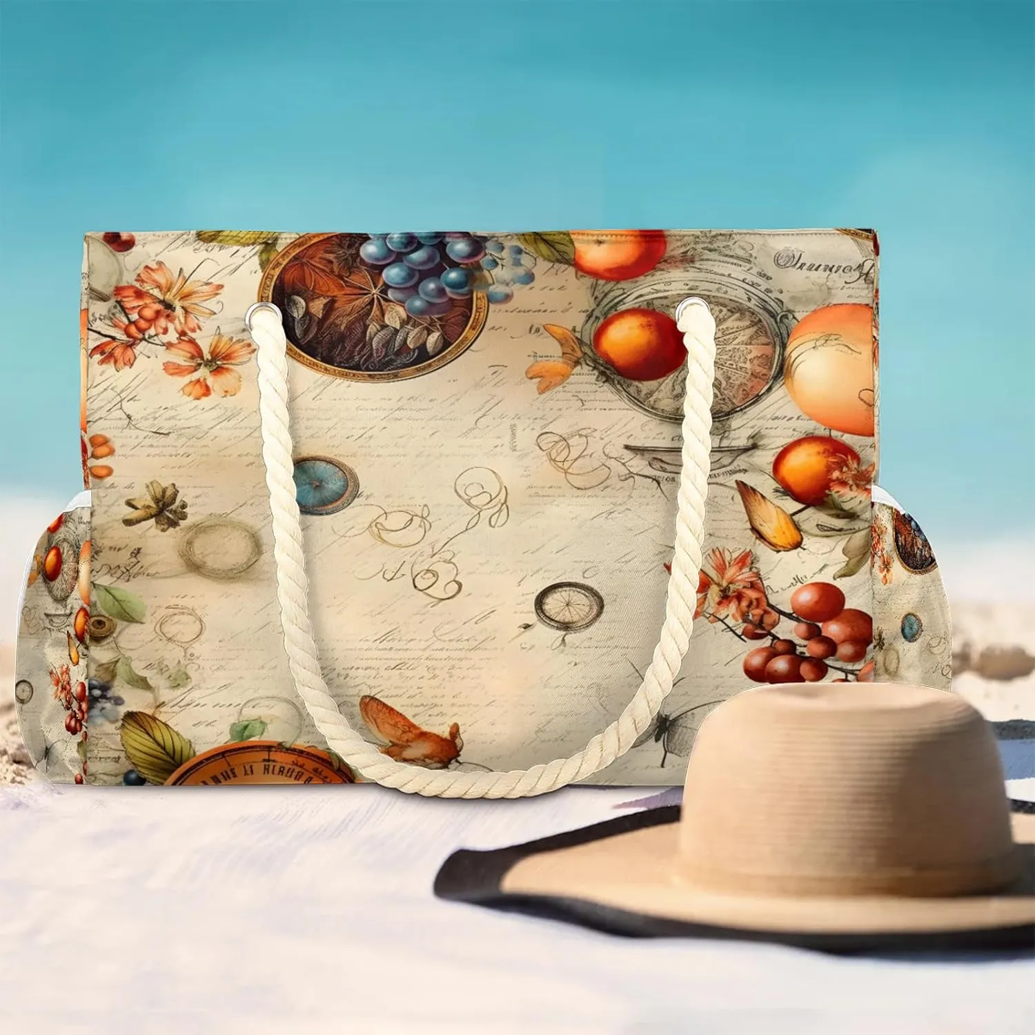 Large Beach Bags for Women and Men, Waterproof Tote with Zipper, Reusable Grocery Shopping Shoulder Bag